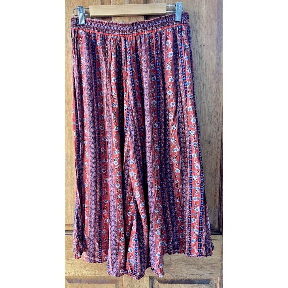 Isabella Boho Size Medium Wide Leg Rust Floral Coloured Culotte Style Pants - Picture 3 of 9